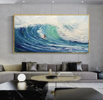 150の主題の芸術作品 Painting - サーフィン スポーツ ブルー ウェーブス by パレットナイフ